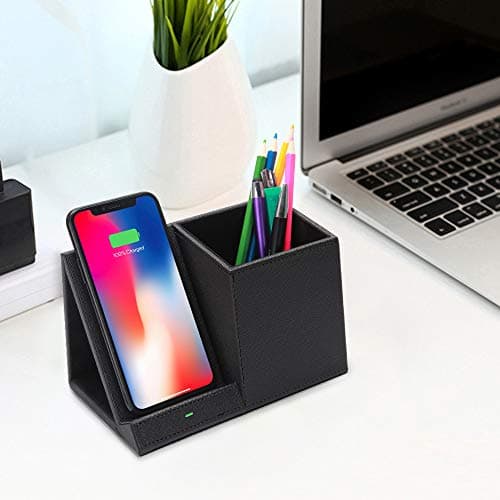 COSOOS Fast Wireless Charger with Desk Organizer, Desk Phone Charger Compatible with 15/15 Pro/15 Pro Max/14/13/12/11/XS/8 Plus, Galaxy S21/S20+/S10/Note 10/Note 9/(No AC Adapter) 5
