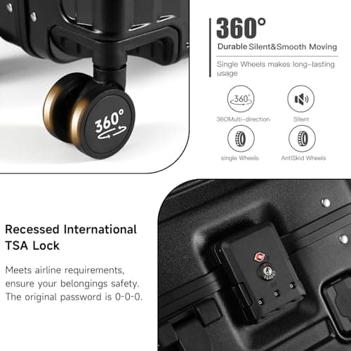 Hard Shell Carry On Luggage 22x14x9 Airline Approved,20 Inch Aluminum Luggage with 100% 3-Layer PC,Carry On Suitcases with Wheels,Cup Holder and USB Port (Classic Black, 20 inch) 7