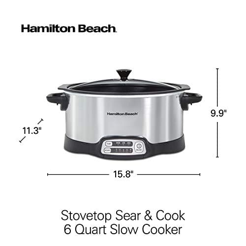 Hamilton Beach 33662 Programmable Slow Cooker with 6 Quart Stovetop-Safe Sear & Cook Crock, Silver 8