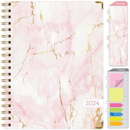 HARDCOVER 2024 Planner: (November 2023 Through December 2024) 8.5"x11" Daily Weekly Monthly Planner Yearly Agenda. Bookmark, Pocket Folder and Sticky Note Set (Pink Marble)