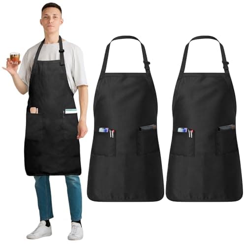 Batex Premium Adjustable Cotton Chef Aprons with 2 Pockets and Bandana, 2 Pack, Kitchen Apron for Women and Men (Black)