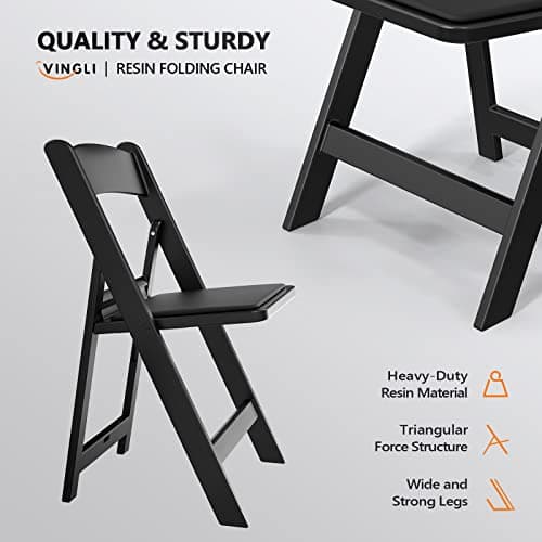 FCH Plastic Folding Chair with Padded Seat, Resin Foldable Chairs with Soft Cushion, Comfortable and Sturdy, Suitable for Indoor and Outdoor, Parties, Weddings, Commercial Events, Black, 1 Pack 4
