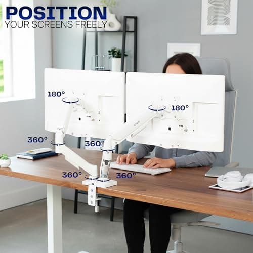 VIVO Dual Monitor Stand, Fully Adjustable Arms for 17 to 32 inch Screens, Mechanical Articulating Desk Mount, Gaming and Office Setups, VESA 75x75, 100x100, Max 19.8 lbs, Classic, White, STAND-V002OW 5