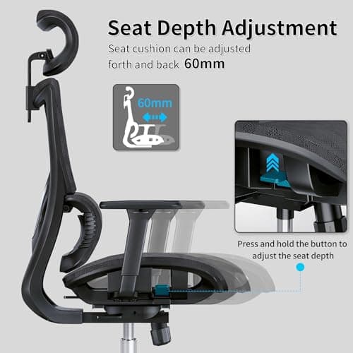 PatioMage Ergonomic Office Chair with 3D Armrest, Big and Tall Computer Desk Chair with Adjustable Headrest, Seat Depth, Lumbar Support, Home Office Gaming Chair 6