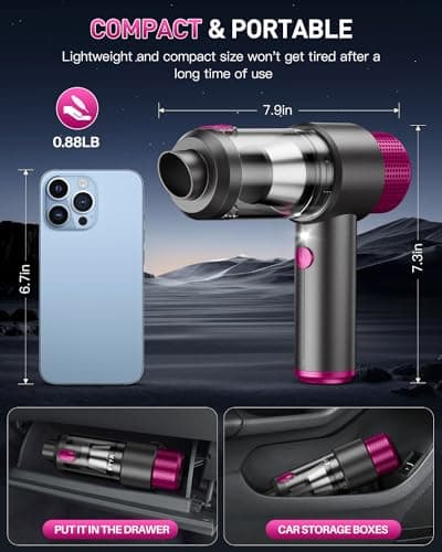 EYYA Handheld Cordless Car Vacuum Cleaner, 4-in-1 Portable Mini Car Vacuum Cleaner, 15000PA High Power & Air Duster with LED Light for Home Office 7