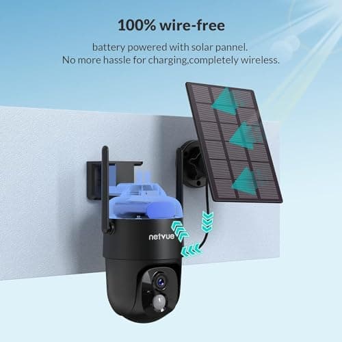 NETVUE Solar Security Cameras Wireless Outdoor 3MP Camera 2.4G WiFi 360° View PTZ. Strobe Light/Spotlight Home Security System with Motion Detection and Siren, Two-Way Audio/Color Night Vision 7