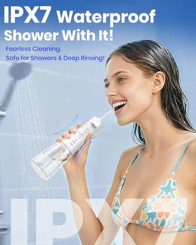 Water Flosser, 300ML Portable Cordless Water Dental Flossers for Teeth Deep Cleaning, IPX7 Waterproof Rechargeable Electric Oral Irrigator Teeth Pick for Travel Home Use and Braces Care (White) 5