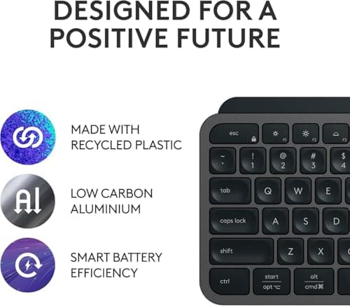 Logitech MX Keys S Wireless Keyboard, Low Profile, Fluid Precise Quiet Typing, Programmable Keys, Backlighting, Bluetooth, USB C Rechargeable, for Windows PC, Linux, Chrome, Mac - Graphite 8