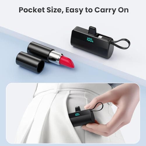 Mini Portable Charger for iPhone with Built in USB C Cable, 5500mAh Small Power Bank 20W PD Fast Charging, Travel Essential Battery Pack for iPhone 17/16/15/14/13/12/11/X Series Android Galaxy(Black) 7