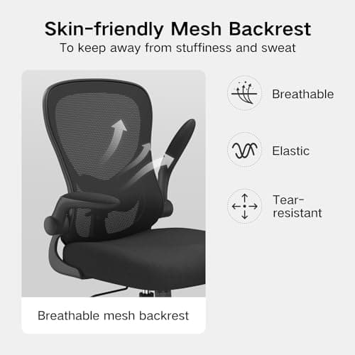 Hbada Office Chair Ergonomic Desk Chair, Office Chairs with PU Silent Wheels, Breathable Mesh Computer Chair with Adjustable Lumbar Support, Flip-up Armrests, Tilt Function, Black 11