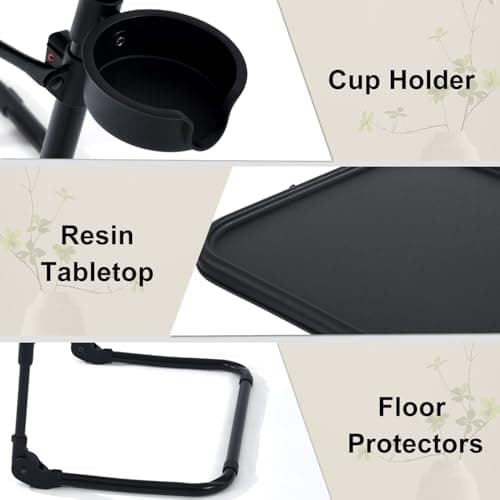 FurnitureR Adjustable Folding TV Tray Table, Portable Snack & Laptop Table with 4 Heights, 3 Tilt Angles and Cup Holder, Lightweight Bed & Sofa Table for Holiday Hosting and Gifting, Black 6