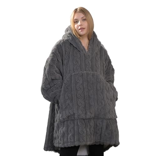 Dowin Heated Wearable Blanket Battery Powered, Come with 5000mAh Portable Rechargeable Charger, USB Fannel Sherpa Oversized Hoodie Sweatshirt, Machine Washable, Grey 8