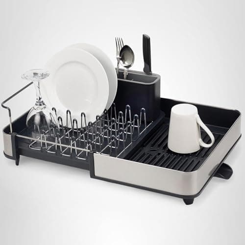 Joseph Joseph Extendable Dish Drying Rack with Dual Parts - Stainless Steel, Non-Scratch, Movable Utensil Drainer & Drainage Spout, Gray 10
