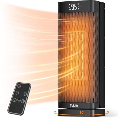 Space Heater Indoor with Thermostat, 16 inch PTC Electric Heater, 60°Oscillating, 4 Modes, 12h Timer, 1500W Portable Heater for Indoor Use, Black