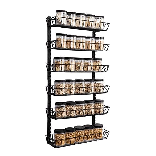 SWOMMOLY Adjustable Wall Mount Spice Rack, 6-Tier Dual-use (Multi-use) Organizer, Black