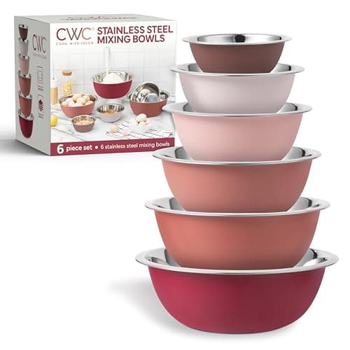 COOK WITH COLOR Stainless Steel Mixing Bowls Set - Nesting Bowls, 6 Pieces, Rose