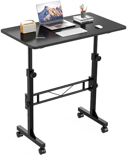 HOMIDEC Standing Desk, 32 Inch Portable Small Desk Adjustable Height, Rolling Home Office Desks with Wheels, Sit Stand Desk for Bedroom Walking Pad Home Office Small Space, Black