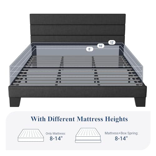 Allewie King Bed Frame Platform Bed with Fabric Upholstered Headboard and Wooden Slats Support, Fully Upholstered Mattress Foundation/No Box Spring Needed/Easy Assembly, Dark Grey 7