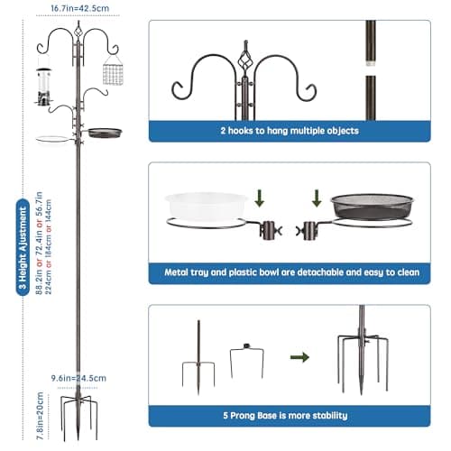 Deluxe Bird Feeding Station Kit With Multi Feeder Hanging Pole, Metal Suet Feeder, Bird Bath, Mesh Tray for Attracting Wild Birds and Planter Hanger (1 Pack) 5