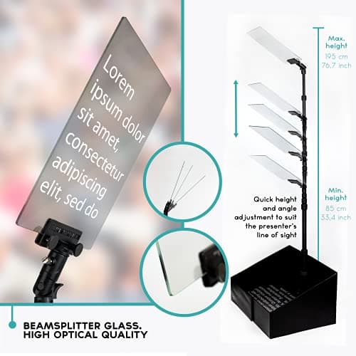 TELEPROMPTER PAD iPresent PRO Portable Presidential Teleprompter for iPad Tablet & Monitor with Remote Control, Hardcase & APP, Live Events Public Speaking & Conference, Speech Prompter Stage Autocue 7