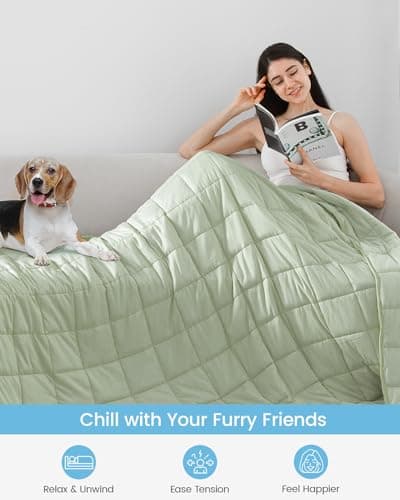 Weighted Blanket 48 x 72 inches 12lbs, Weighted Blankets Twin Size for Adults, Soft Breathable Microfiber Heavy Blanket with Ceramic Beads for Sleep Calm, Cooling Bed Blanket All Season, Olive Green 6