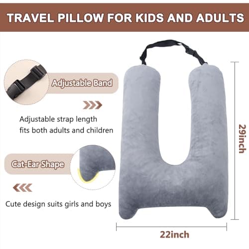 1 MIDDLE ONE Car Pillow for Kids, Memory Foam Travel Pillow for Car and Adults, Kid Travel Pillow for Sleeping on Road Trip, Small Body Pillow for Kids (Grey) 5