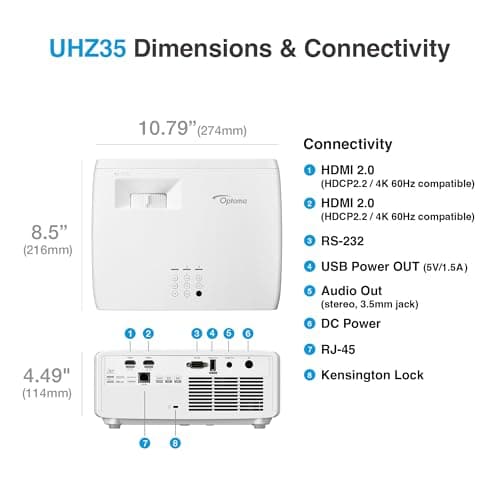 Optoma UHZ35 High Brightness 4K UHD HDR Home Theater and Gaming Laser Projector 5