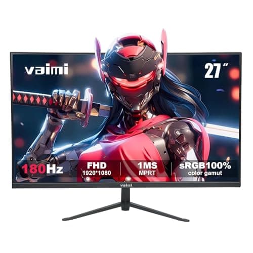 VAIMI Gaming Monitor 27 inch 180Hz 1ms, PC Gaming Computer Screen, FHD 1080P, FreeSync, 1 x HDMI 2.1, 1 x Display Port 1.4, 1 x USB, IPS, Blacklevel Adjust, VESA Compatible, Black