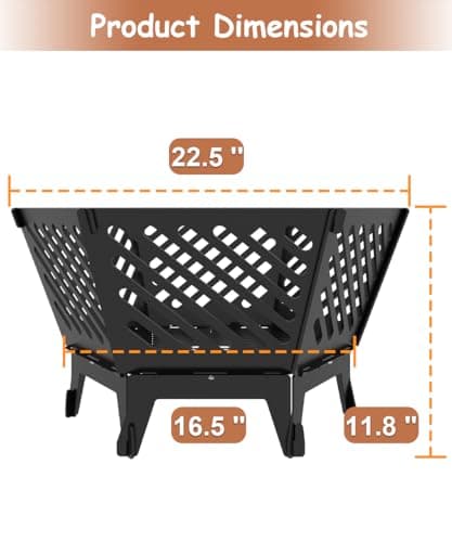 Waaliji 22.5 Inch Portable Hexagon Fire Pit with Travel Bag — Smokeless Patented Design Outdoor Wood Burning Fire Pit for Camping, Backyard, Patio, Bonfire, Picnic and BBQ, Diagonal Hollow Style 6