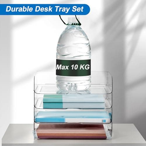 Desk Organizer and Storage,4-Tier Paper Letter Tray Organizers,Stackable Clear Desktop Organizer for Documents,Book Magazine Storage,Office Supplies, (Clear,4 Pack) 6