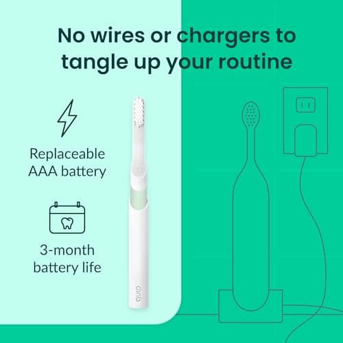 Quip Sonic Electric Toothbrush for Adults - Time Travel & Soft Bristles with Travel Case & Replacement Brush Head - 3 Month Battery Life, Plastic Handle - Sage 4