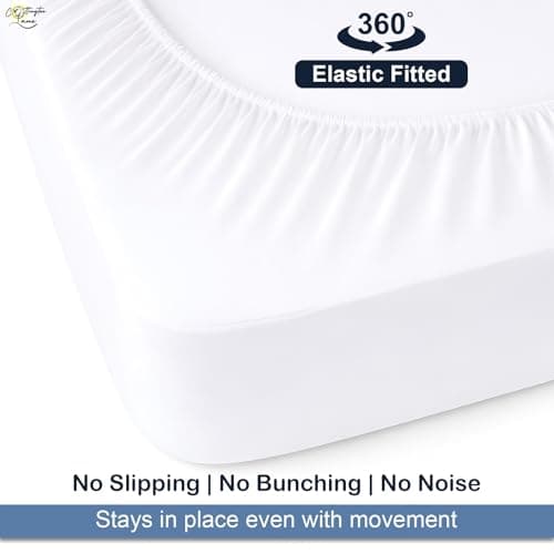 Cottington Lane 1 Piece Top Split Flex Head King Fitted Sheet Only for Adjustable Bed, Premium Egyptian Cotton 15" Deep Pocket Half Split Bottom Sheet, 34 Inch Down, White Solid 5