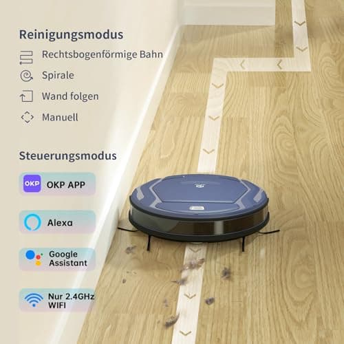 OKP Robot Vacuum Cleaner with Wi-Fi/APP/Alexa Control, Self Recharging, Brushless Design, Quiet Smart Robotic Vacuum Cleaner for Home Hard Floor, Carpet, Pet Hair Clean 5