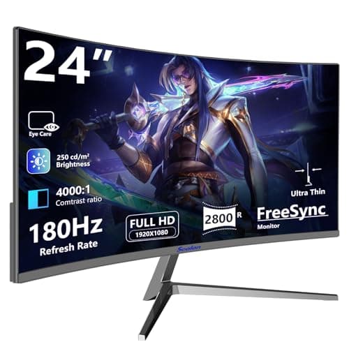 Sealan 24 Inch Curved Gaming Monitor 180hz Full HD 1080P Frameless AMD FreeSync Eye Care DisplayPort HDMI Wall Mountable 250cd/m² Brightness 99% sRGB AMD FreeSync Flicker-Free Blue Light Filter