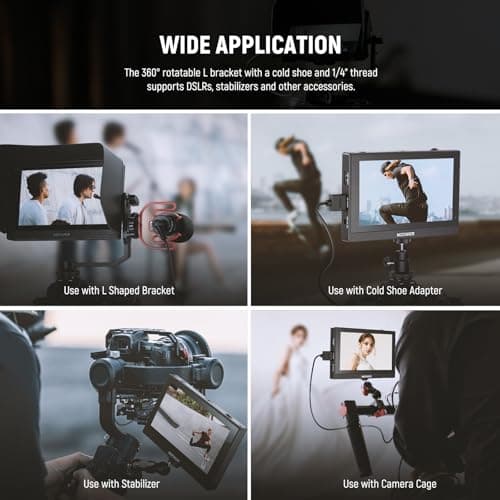 NEEWER F500 5.5 Inch Camera Field Monitor, HDR Touch Screen with 3D LUT, Waveform, Vector Scope, Full HD 1920x1080 IPS 4K HDMI Loop in/Out DSLR Video Peaking Focus Assist, Tilt Arm, Battery 8