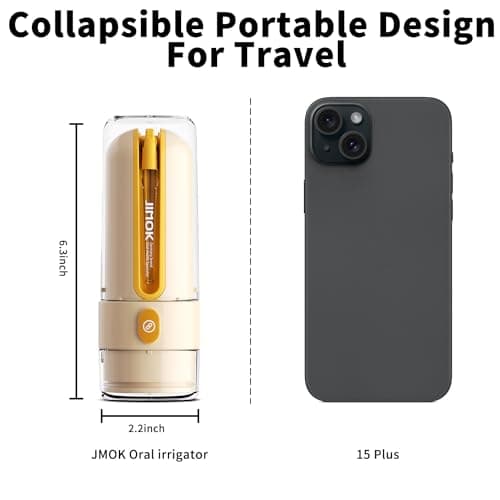 JIMOK Water Dental Flosser Cordless for Teeth Portable Oral Irrigator, 4modes with DIY, 6jet Tips, Removable Water Tank for Easy Cleaning, Portable Case for Home Travel(Yellow) 7