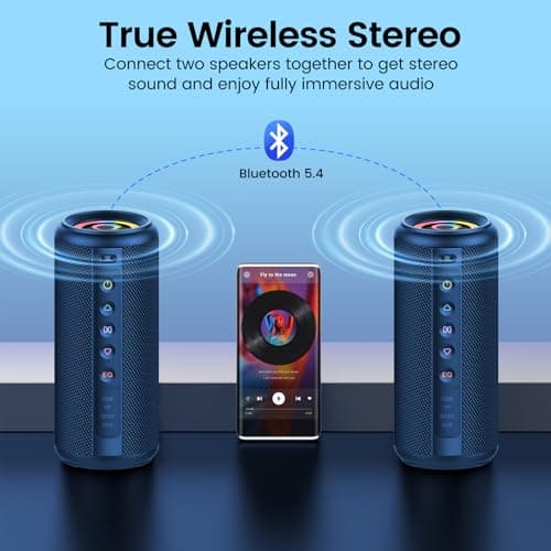 Portable Bluetooth Speaker, 2026 Bluetooth 5.4 Wireless Speaker with 20W HD Loud Stereo Sound, 20H Playtime, LED Lights, IP7, TWS Pairing, Built-in Mic, for Outdoor, Home, Beach, Party, Gift, Blue 4