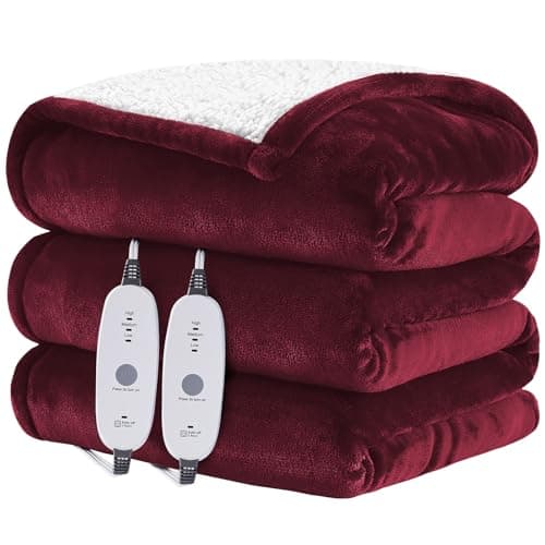 HYLEORY Heated Throw Blanket Flannel Electric Blanket Throw with 4 hrs Timer Auto-Off & 3 Heating Levels Sherpa Heated Blankets with Overheating Protection,84"x90",Red