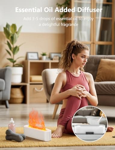 Flame Air Diffuser, Humidifier, Essential Oil Diffuser - 7 Colors, 180mL Capacity (8 Hours), Noiseless Operation, Auto-Off Protection - Perfect for Home Bedroom Office Gifts(Black) 7