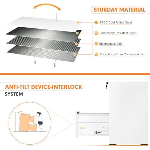INTERGREAT 2 Drawers File Cabinet with Lock, 18" D Vertical Filing Cabinet for Home Office, Metal White File Cabinet for Hanging Letter/F4/A4/Legal Folders, Easy Assemble 6