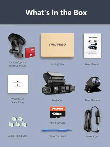 PRUVEEO 360° 4 Channel Dash Cam Front and Rear Inside Left Right, Dash Camera for Cars, Built-in GPS WiFi Night Vision, 24/7 Recording Parking Mode Monitor, 128G Card Included 8