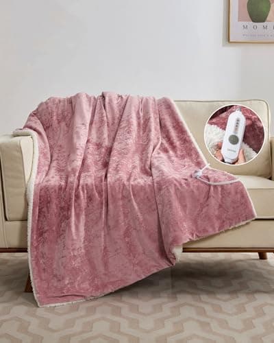 GarveeHome Pink Heated Throw Blanket, Electric Throw Blanket, Velvet Soft Fast Heating Blankets Throw, 4 Heat Levels & 4H Auto Off, Machine Washable, Over-Heat Protection, ETL Certified, 50" x 60"