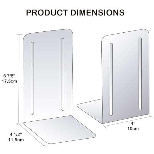 Acrimet Steel Metal Bookends for Shelves, Heavy Duty, for Large Books, 6 7/8" Tall X 4" Wide X 4 1/2" Deep, Black Colored, 1 Pair 9