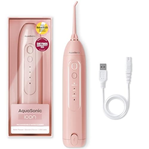 AquaSonic Icon Water Flosser for Teeth – Cordless Rechargeable Oral Irrigator – Waterproof, Portable Dental Cleaning with Jet Tip – Braces Home Travel - Blush