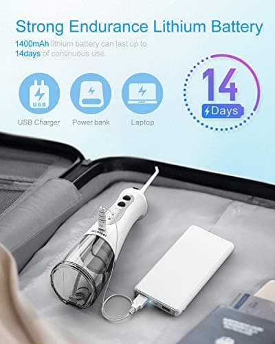 Nicefeel Cordless Water Flosser 300ML USB Rechargeable and Portable Oral Irrigator with Tips Case for Travel, 3-Modes IPX7 Waterproof Water Dental Flossing with 4 Jet Tips for Home 5