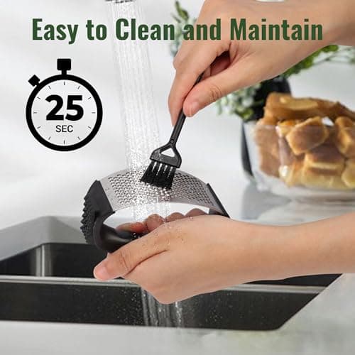 Pomyter Garlic Press Rocker, Stainless Steel Garlic Mincer and Garlic Crusher, Easy-Squeeze Garlic Tool with Peeler and Cleaning Brush for Smashing Garlic 6
