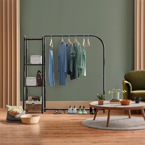 Simple Houseware Heavy Duty Clothing Garment Rack with 4 Shelves, Portable Closet Organizer for Hanging Clothes, Black 5