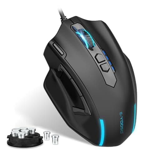 E-YOOSO Wired Large Gaming Mouse, Big Gamer Mouse with Rapid Fire Button, 5 Side Buttons, 12400 DPI, 5 Backlit Modes, 11 Programmable Macro Shortcuts, Adjustable Weights, Comfort Grip for Windows