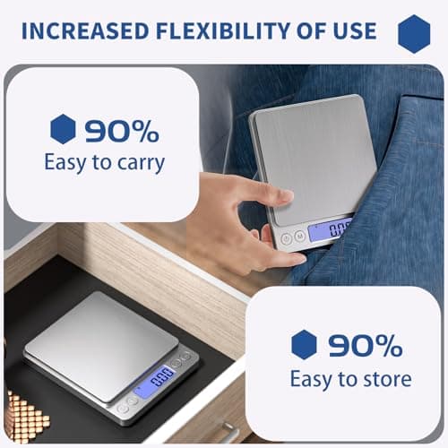 Gram Scale Small Digital Food Scale, 500g by 0.01Gram/0.001Ounce, Accurate Weighting, MEIYA Multifunction Kitchen Scale for Jewelry/Baking/Soap, 9 Units, Tare Function, LCD Display, Including Battery 6