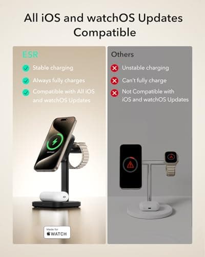 ESR for 3 in 1 Wireless Charging Station, Certified Apple Watch Charger, 15W MagSafe Charger Stand for iPhone, Wireless Charger for Multiple Devices iPhone 17/16/15/14/13, Watch, AirPods, Black 5